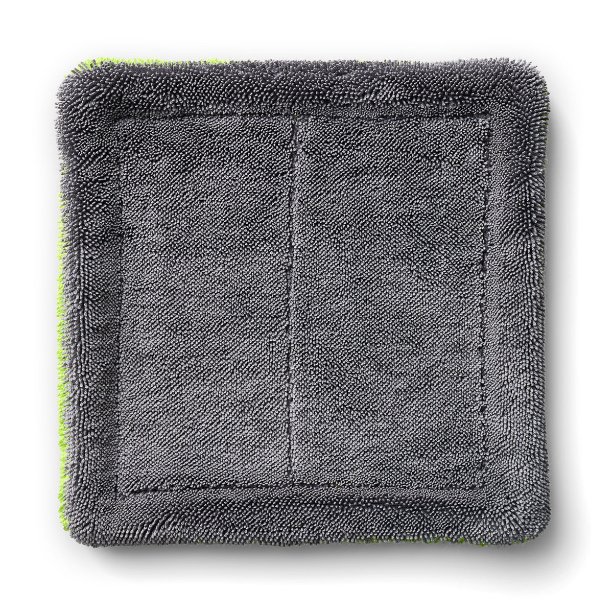 Gray textured square with green corner on a white background